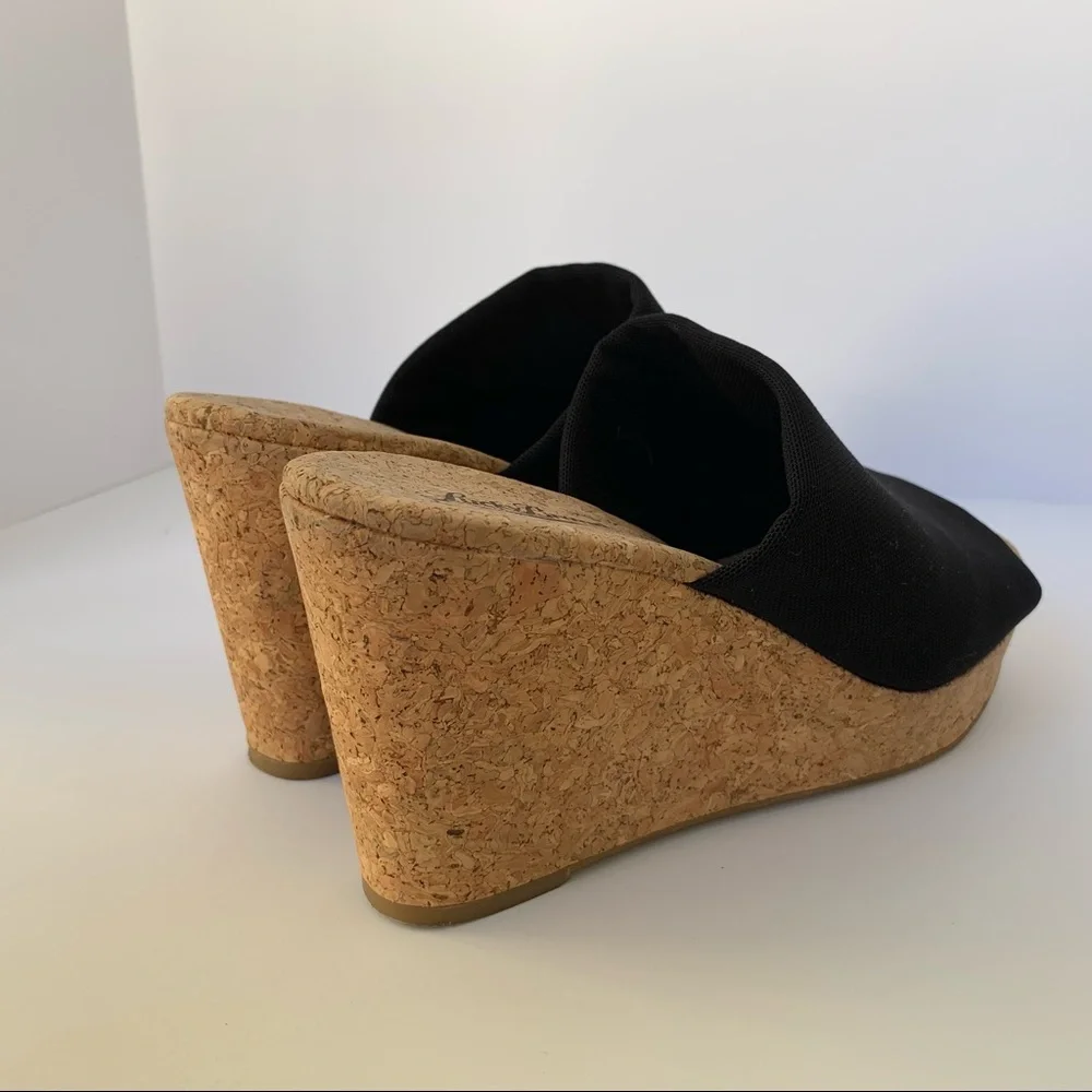 Lucky Brand Navy Fabric Cork Wedge Slide